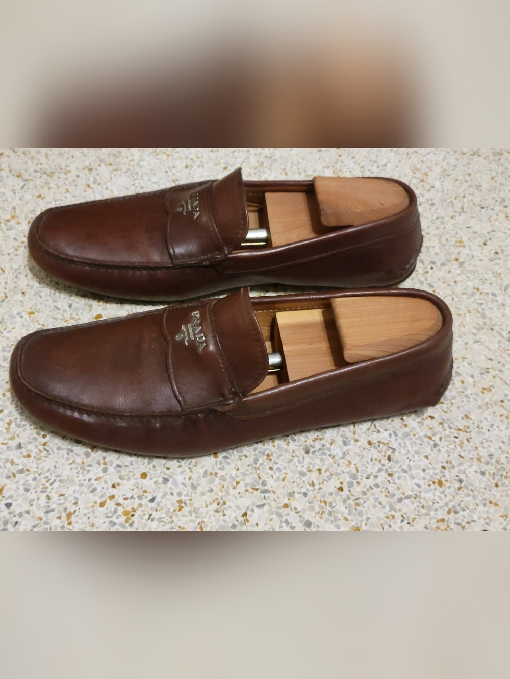 Prada Brown Leather Slip-On Penny Loafers